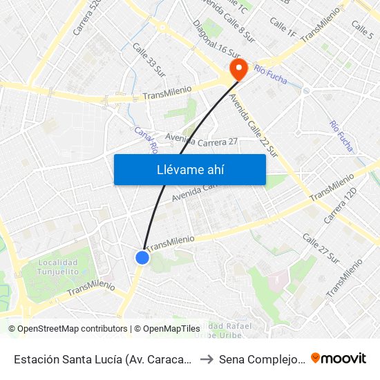Estación Santa Lucía (Av. Caracas - Dg 45c Sur) to Sena Complejo Del Sur map