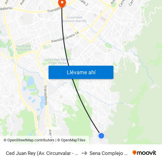 Ced Juan Rey (Av. Circunvalar - Cl 70 Sur) to Sena Complejo Del Sur map