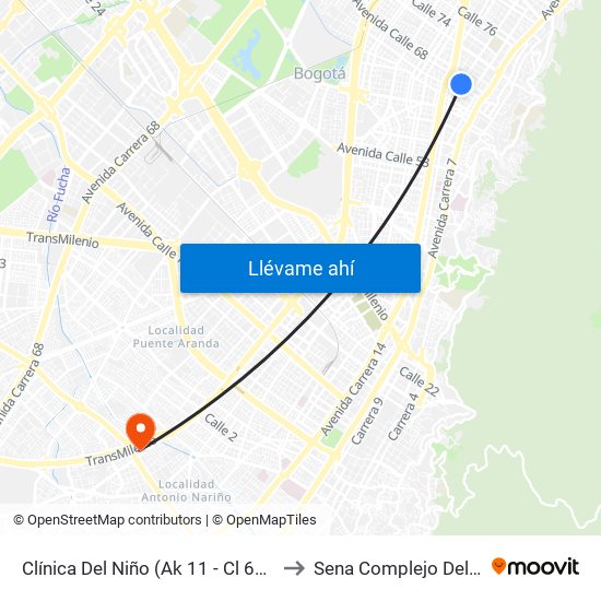 Clínica Del Niño (Ak 11 - Cl 67) (A) to Sena Complejo Del Sur map