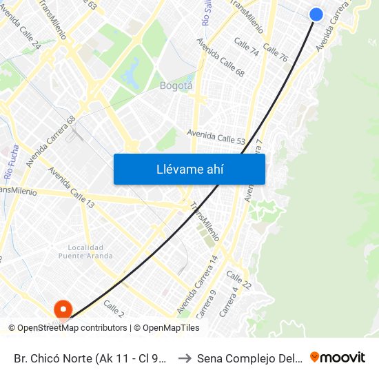 Br. Chicó Norte (Ak 11 - Cl 90) (A) to Sena Complejo Del Sur map