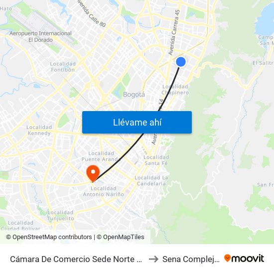 Cámara De Comercio Sede Norte (Ak 15 - Cl 93a) (B) to Sena Complejo Del Sur map