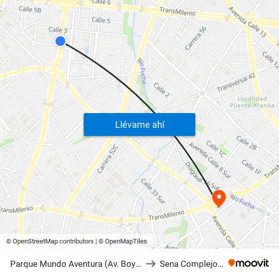 Parque Mundo Aventura (Av. Boyacá - Cl 2) (A) to Sena Complejo Del Sur map