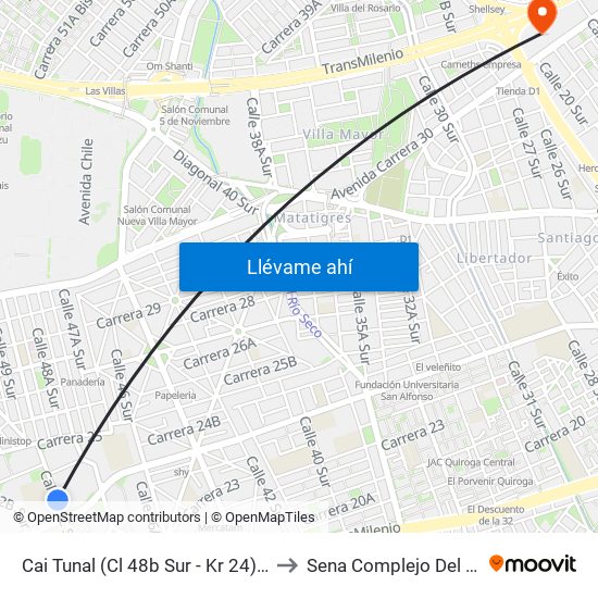 Cai Tunal (Cl 48b Sur - Kr 24) (A) to Sena Complejo Del Sur map