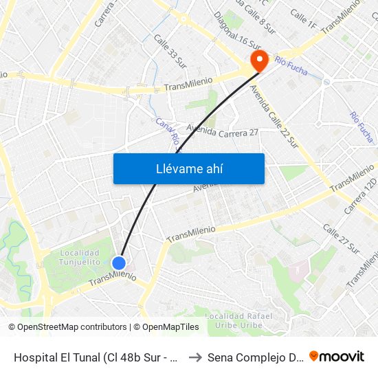 Hospital El Tunal (Cl 48b Sur - Kr 21) (A) to Sena Complejo Del Sur map