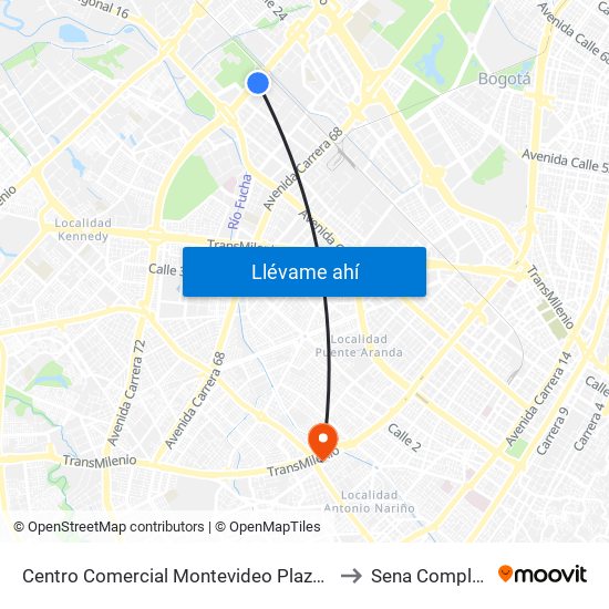 Centro Comercial Montevideo Plaza (Av. Boyacá - Cl 21) (A) to Sena Complejo Del Sur map