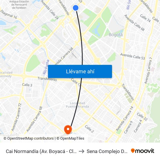 Cai Normandía (Av. Boyacá - Cl 52) (A) to Sena Complejo Del Sur map