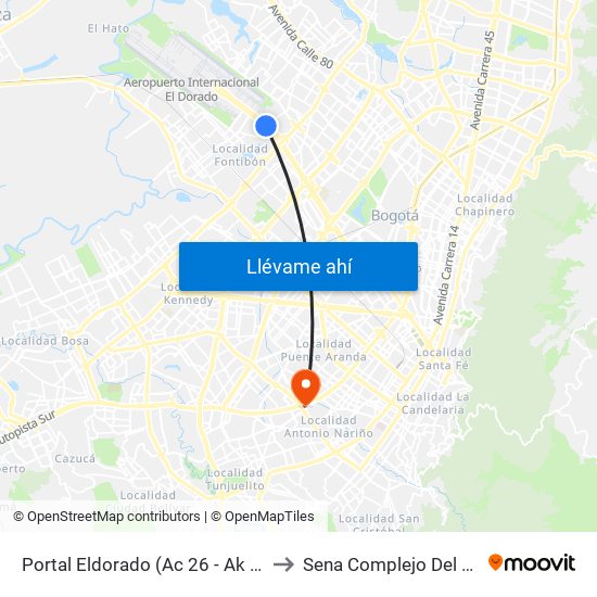 Portal Eldorado (Ac 26 - Ak 96) to Sena Complejo Del Sur map