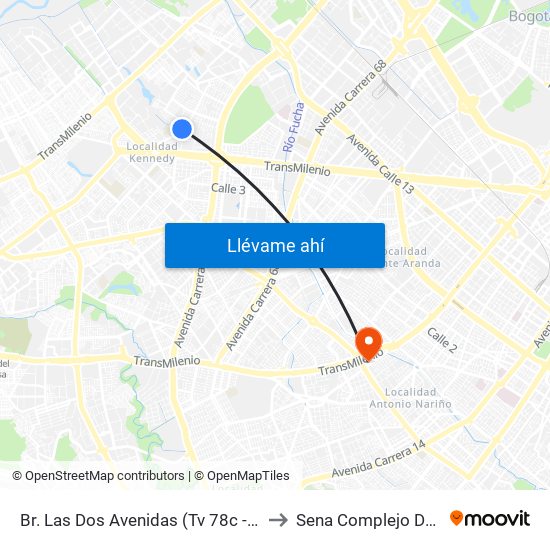 Br. Las Dos Avenidas (Tv 78c - Dg 7a) to Sena Complejo Del Sur map