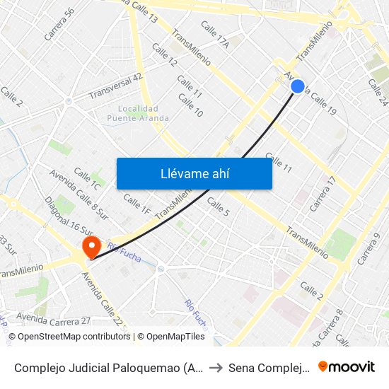 Complejo Judicial Paloquemao (Ac 19 - Kr 28a) (A) to Sena Complejo Del Sur map