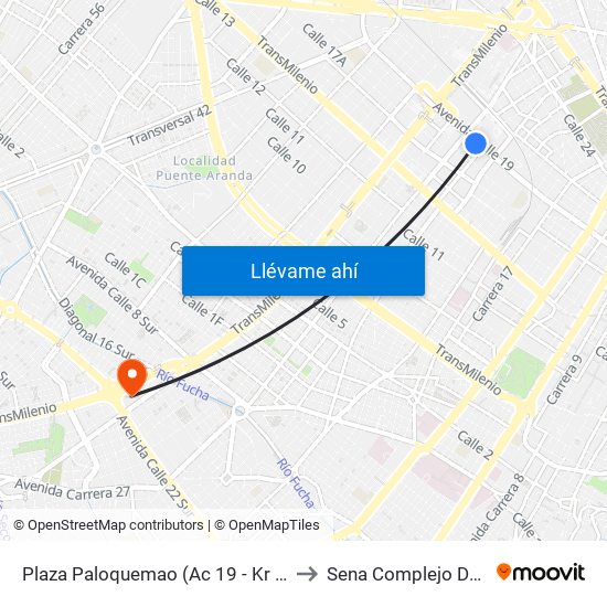 Plaza Paloquemao (Ac 19 - Kr 25) (A) to Sena Complejo Del Sur map