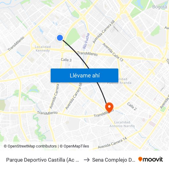Parque Deportivo Castilla (Ac 8 - Kr 73) to Sena Complejo Del Sur map