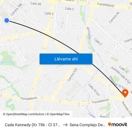 Cade Kennedy (Kr 78k - Cl 37a Sur) to Sena Complejo Del Sur map