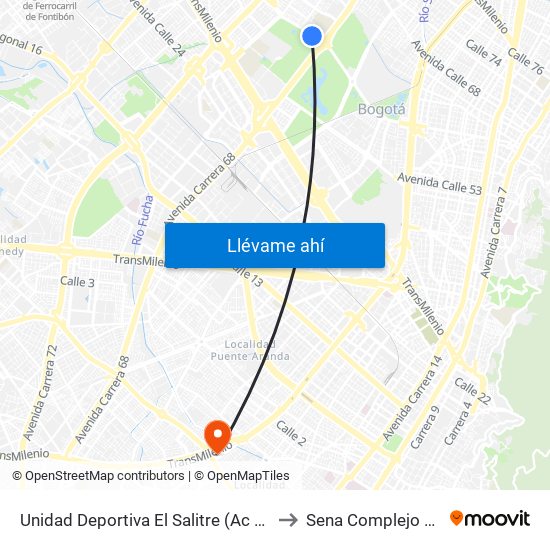 Unidad Deportiva El Salitre (Ac 63 - Ak 68) to Sena Complejo Del Sur map