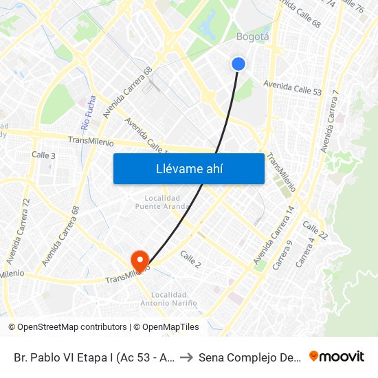 Br. Pablo VI Etapa I (Ac 53 - Ak 50) to Sena Complejo Del Sur map