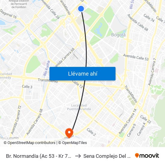 Br. Normandía (Ac 53 - Kr 70d) to Sena Complejo Del Sur map