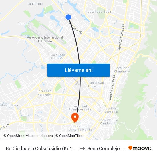 Br. Ciudadela Colsubsidio (Kr 114 - Ac 80) to Sena Complejo Del Sur map