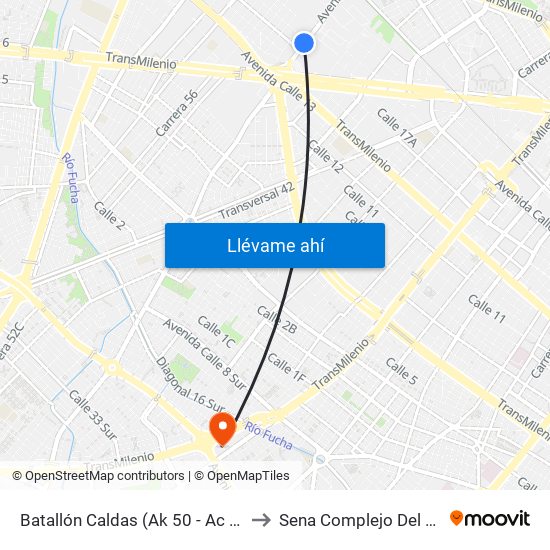 Batallón Caldas (Ak 50 - Ac 17) to Sena Complejo Del Sur map