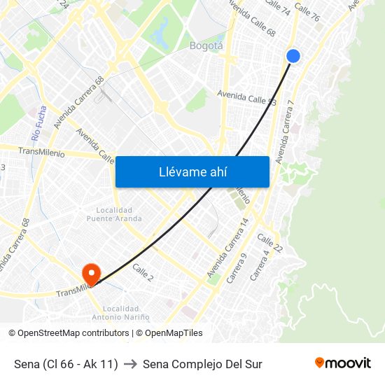 Sena (Cl 66 - Ak 11) to Sena Complejo Del Sur map