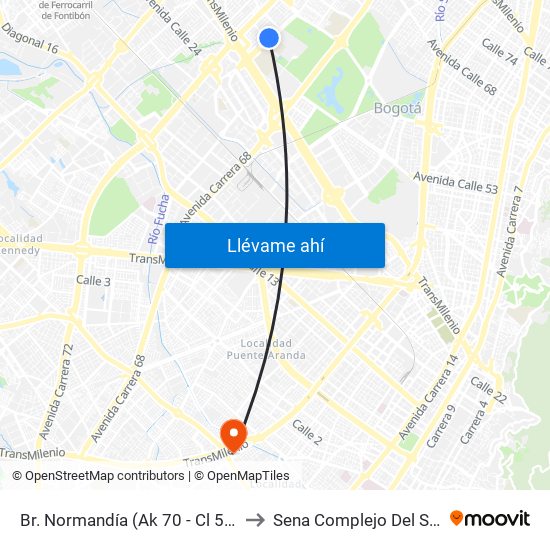 Br. Normandía (Ak 70 - Cl 51) to Sena Complejo Del Sur map
