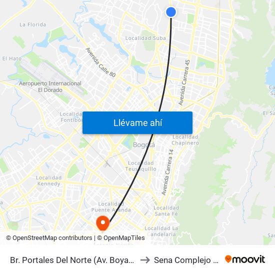 Br. Portales Del Norte (Av. Boyacá - Cl 163) to Sena Complejo Del Sur map