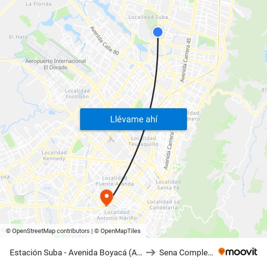 Estación Suba - Avenida Boyacá (Av. Boyacá - Cl 128a) to Sena Complejo Del Sur map