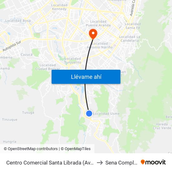 Centro Comercial Santa Librada (Av. Caracas - Cl 74c Sur) (A) to Sena Complejo Del Sur map