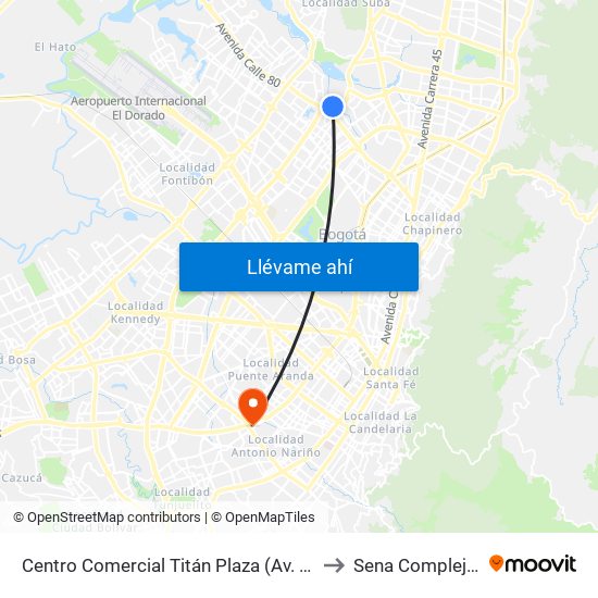 Centro Comercial Titán Plaza (Av. Boyacá - Cl 92) (A) to Sena Complejo Del Sur map