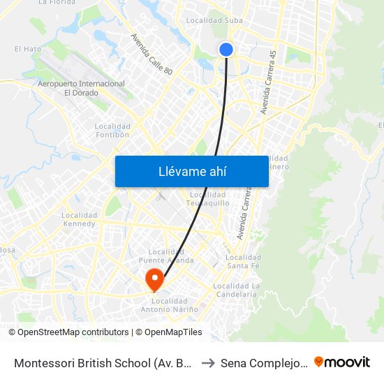 Montessori British School (Av. Boyacá - Cl 128) to Sena Complejo Del Sur map