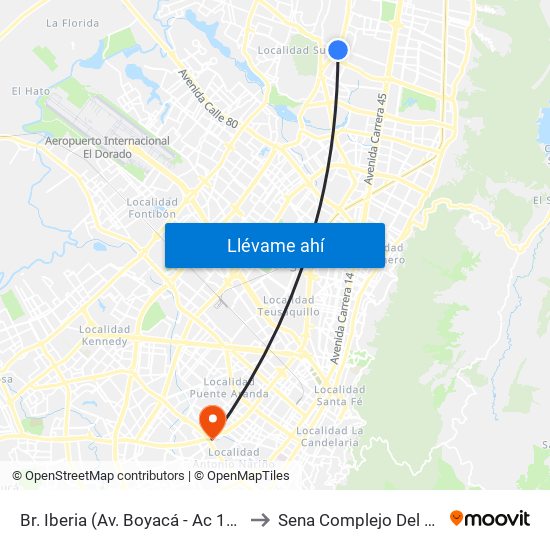 Br. Iberia (Av. Boyacá - Ac 138) to Sena Complejo Del Sur map