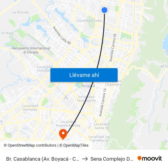 Br. Casablanca (Av. Boyacá - Cl 152b) to Sena Complejo Del Sur map