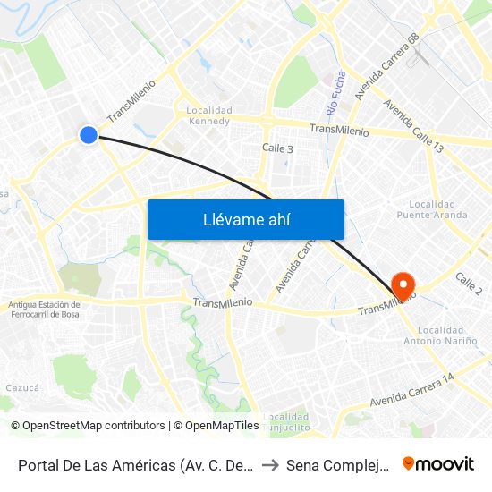 Portal De Las Américas (Av. C. De Cali - Av. V/Cio) to Sena Complejo Del Sur map