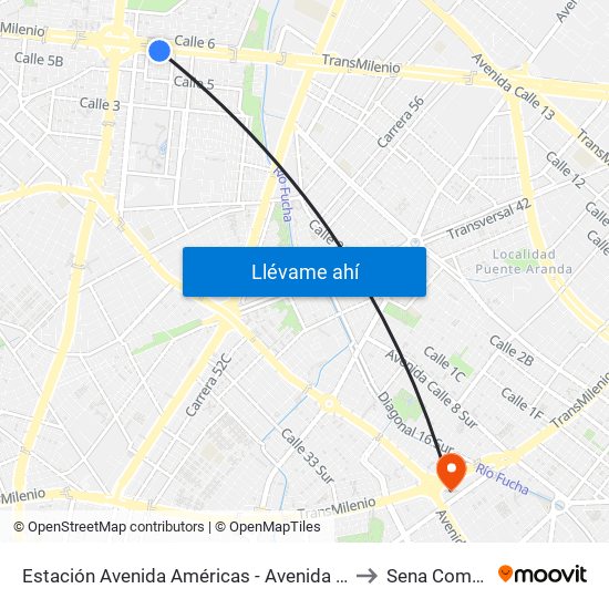 Estación Avenida Américas - Avenida Boyacá (Av. Américas - Kr 71b) (A) to Sena Complejo Del Sur map