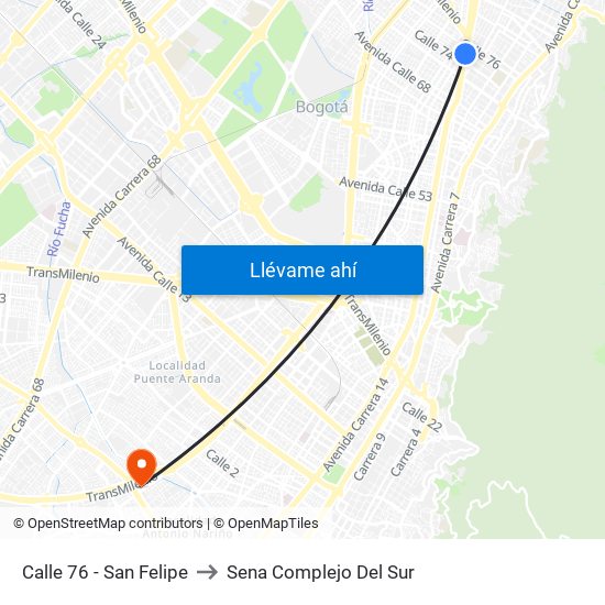 Calle 76 - San Felipe to Sena Complejo Del Sur map