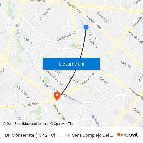 Br. Monserrate (Tv 42 - Cl 11a) to Sena Complejo Del Sur map