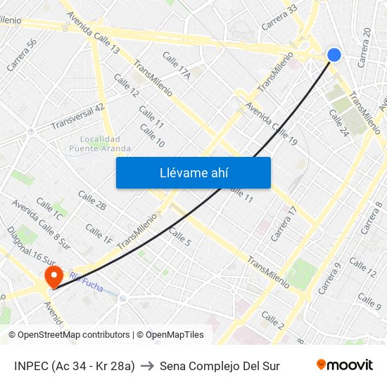 INPEC (Ac 34 - Kr 28a) to Sena Complejo Del Sur map