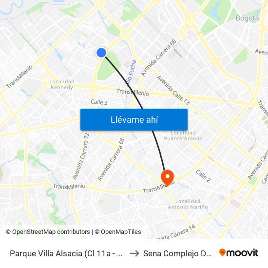 Parque Villa Alsacia (Cl 11a - Kr 72a) to Sena Complejo Del Sur map