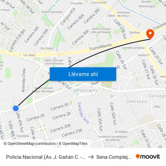 Policía Nacional (Av. J. Gaitán C. - Cl 47a Sur) (A) to Sena Complejo Del Sur map