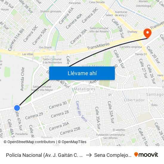 Policía Nacional (Av. J. Gaitán C. - Cl 47 Sur) (A) to Sena Complejo Del Sur map