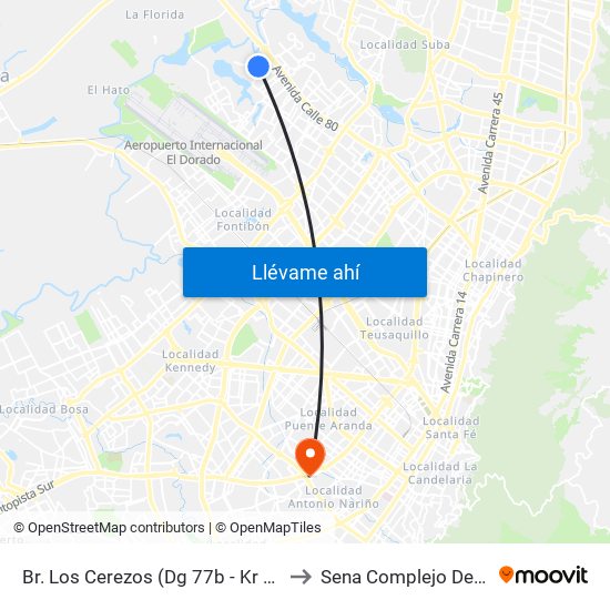Br. Los Cerezos (Dg 77b - Kr 119a) to Sena Complejo Del Sur map