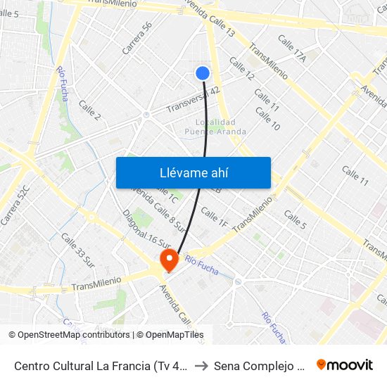 Centro Cultural La Francia (Tv 43b - Cl 5f) to Sena Complejo Del Sur map