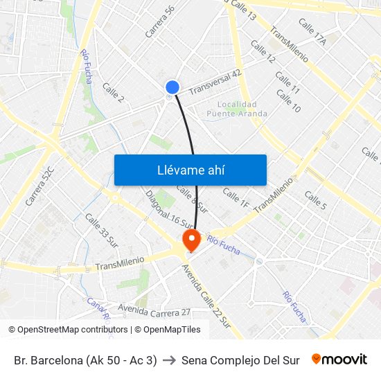 Br. Barcelona (Ak 50 - Ac 3) to Sena Complejo Del Sur map