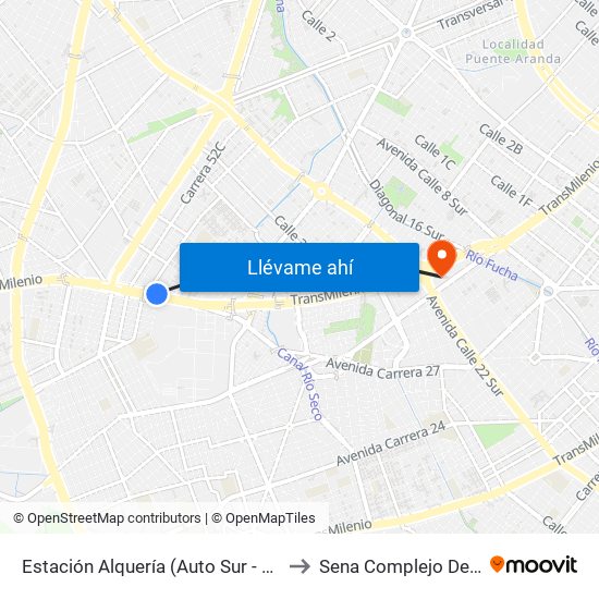 Estación Alquería (Auto Sur - Kr 51f) to Sena Complejo Del Sur map