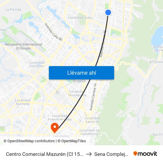 Centro Comercial Mazurén (Cl 152 - Auto Norte) to Sena Complejo Del Sur map