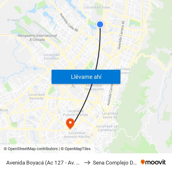 Avenida Boyacá (Ac 127 - Av. Boyacá) to Sena Complejo Del Sur map