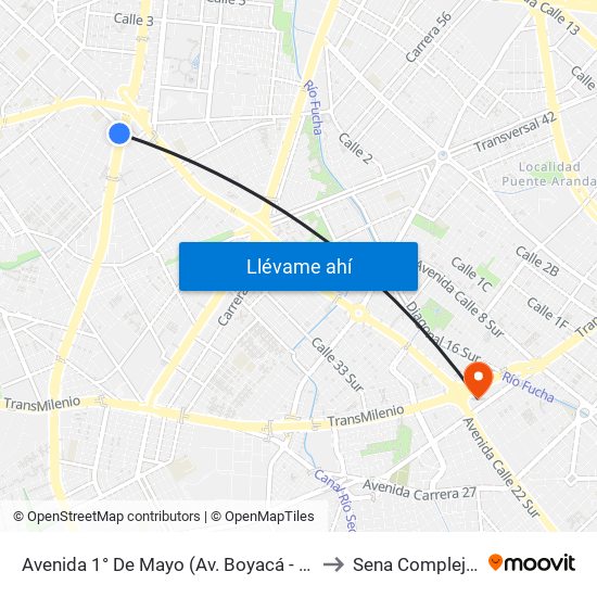 Avenida 1° De Mayo (Av. Boyacá - Av. 1 De Mayo) (A) to Sena Complejo Del Sur map