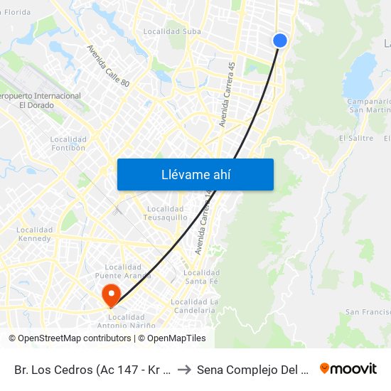 Br. Los Cedros (Ac 147 - Kr 7f) to Sena Complejo Del Sur map