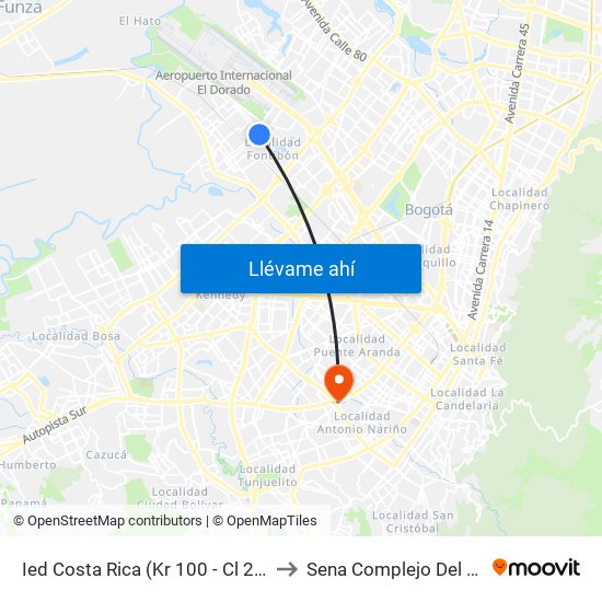 Ied Costa Rica (Kr 100 - Cl 23b) to Sena Complejo Del Sur map