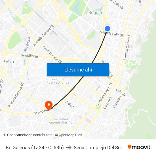 Br. Galerías (Tv 24 - Cl 53b) to Sena Complejo Del Sur map
