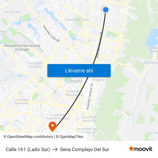 Calle 161 (Lado Sur) to Sena Complejo Del Sur map