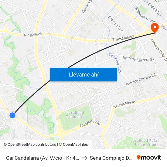Cai Candelaria (Av. V/cio - Kr 41a) (B) to Sena Complejo Del Sur map